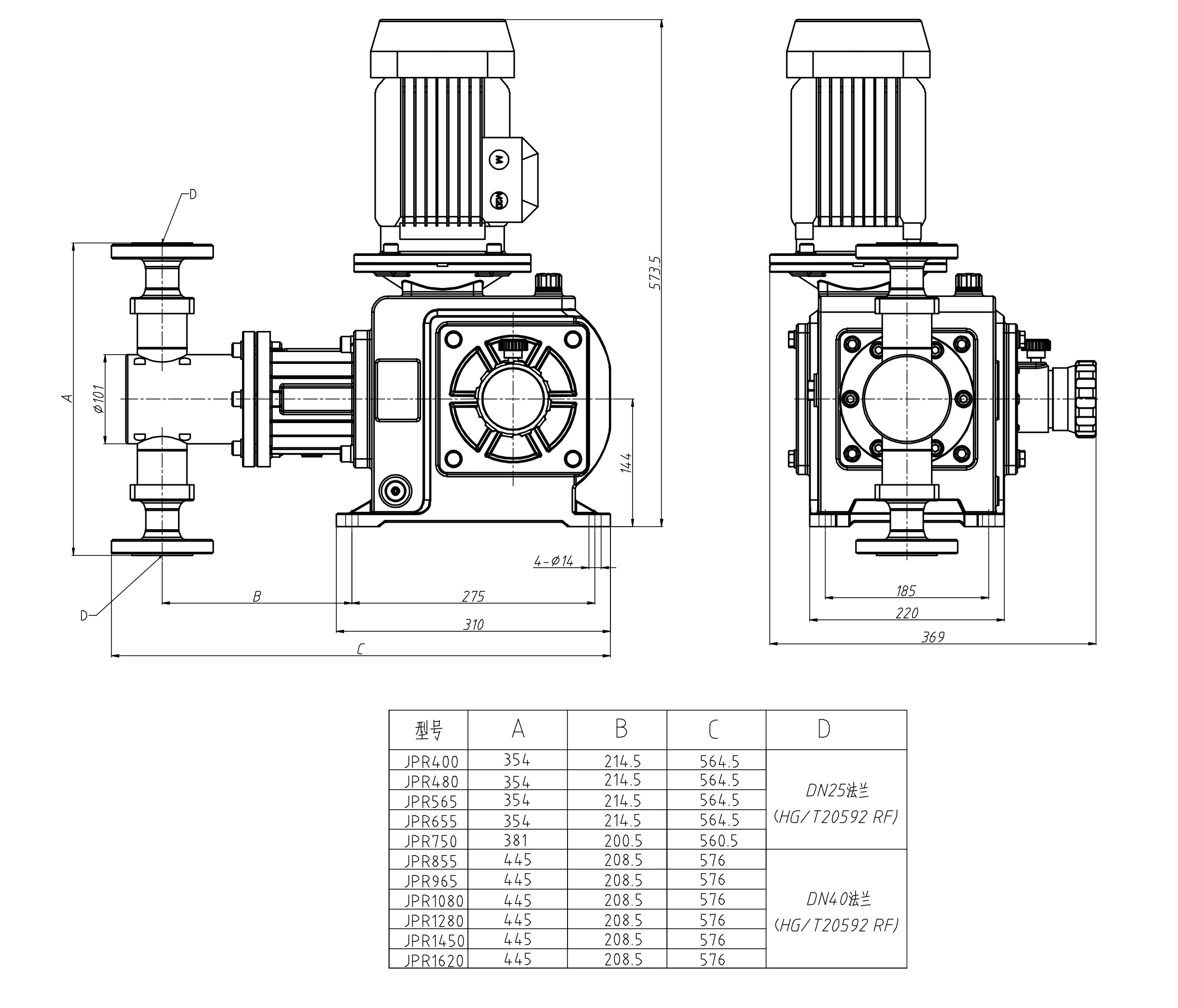 JPR400-1620外形圖（法蘭連接）-Model