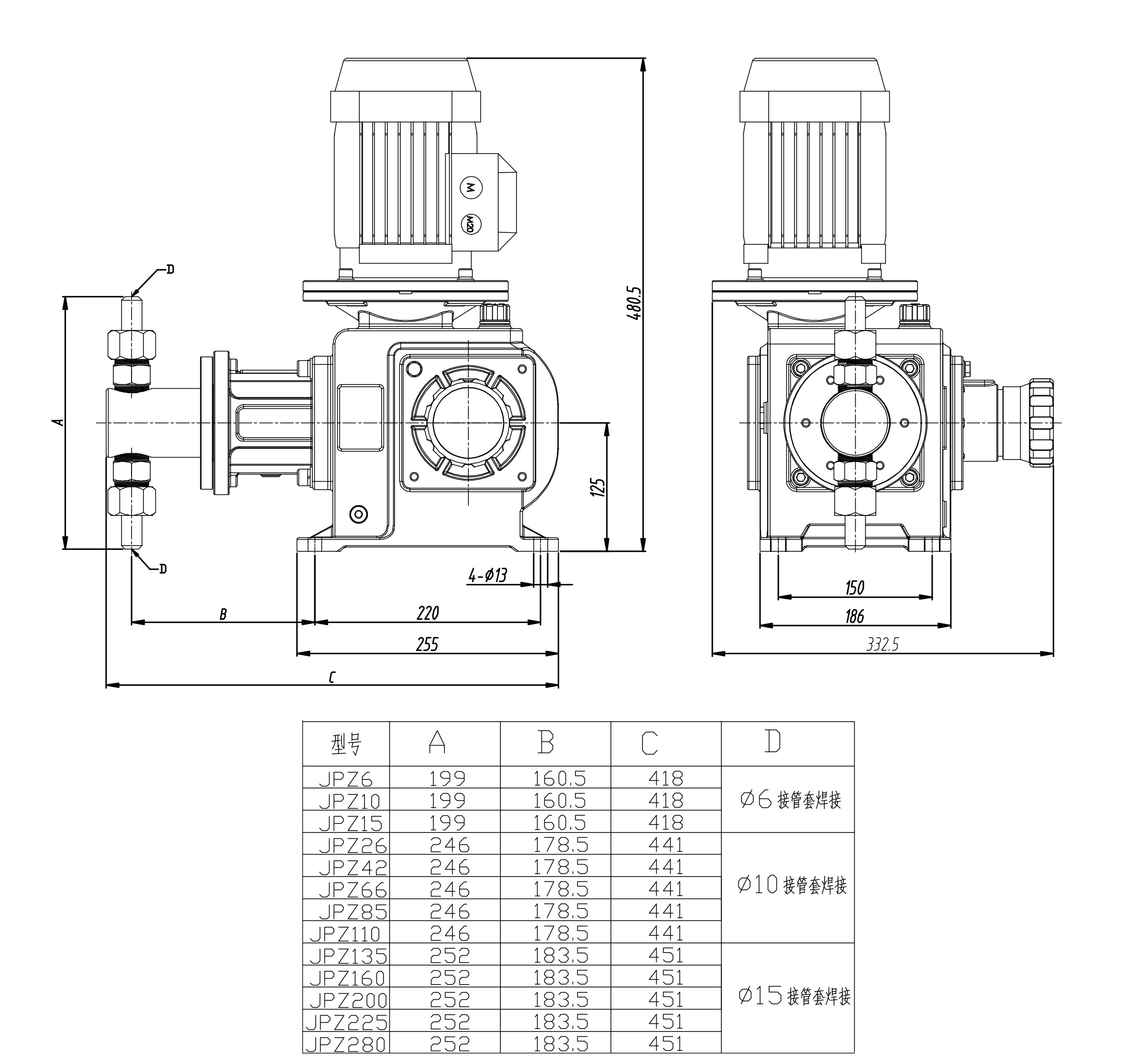JPZ6-280外形圖（接管套）-Model